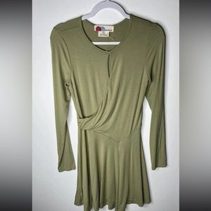 NWOT! Free People Beach Women's Small Green Keyhole Faux Wrap Long Sleeve Dress